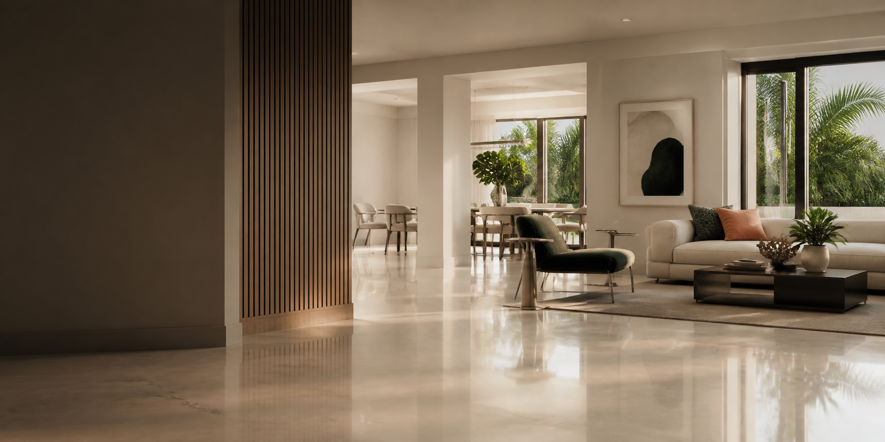 Interior terminado con piso de mármol pulido